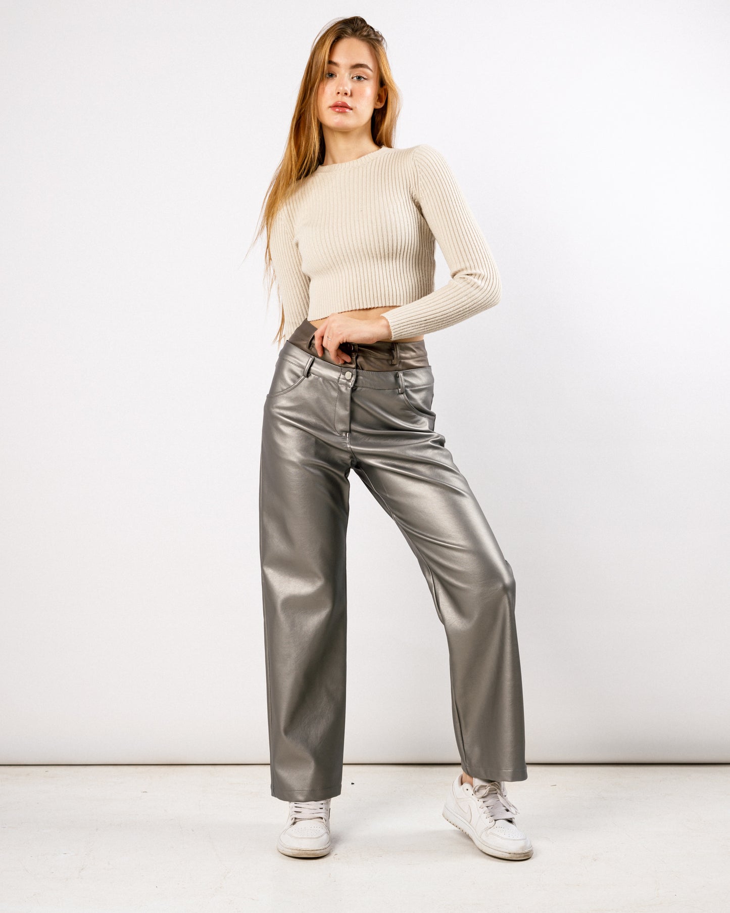 Silver X Gold duplicated high-rise leather trousers