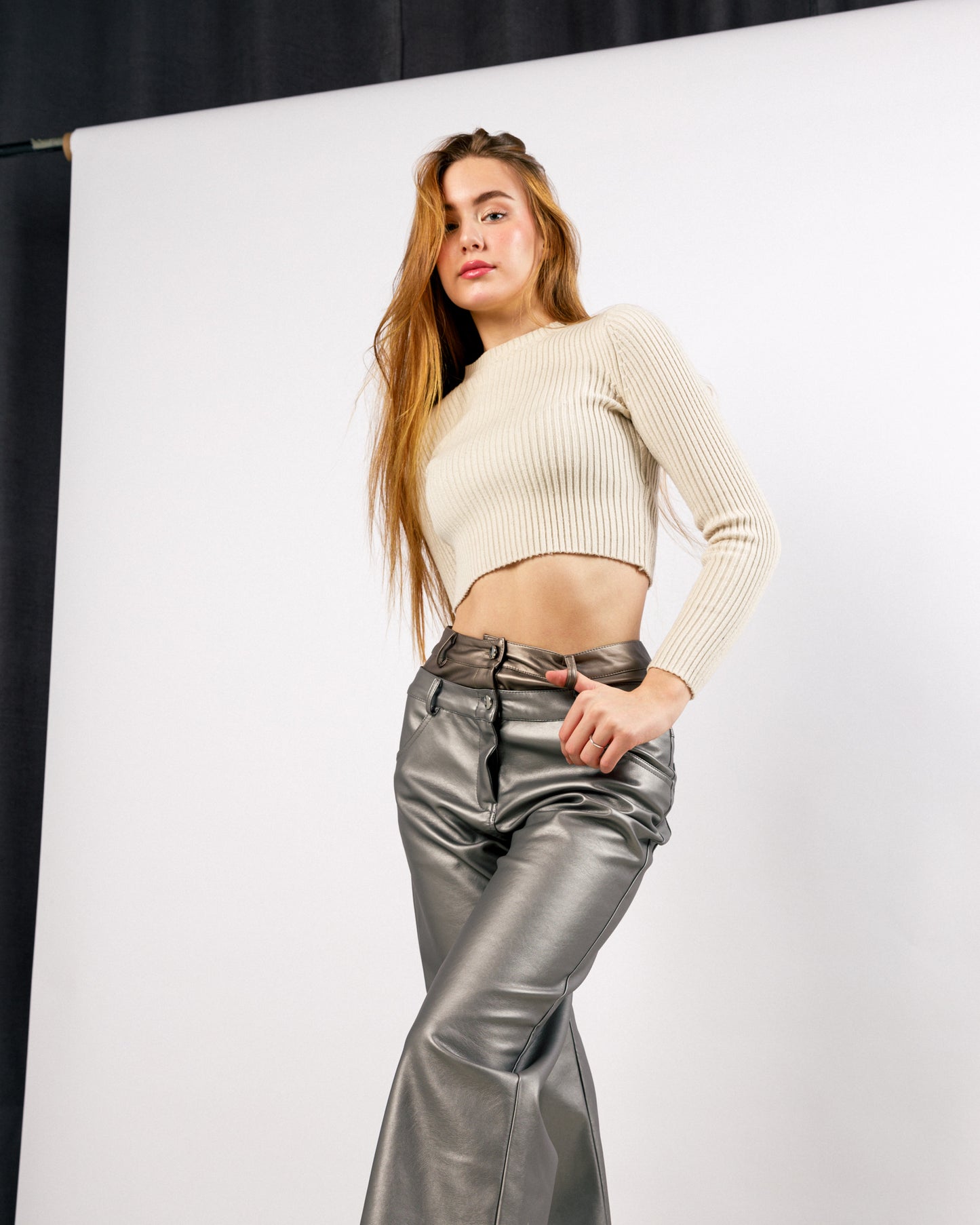 Silver X Gold duplicated high-rise leather trousers