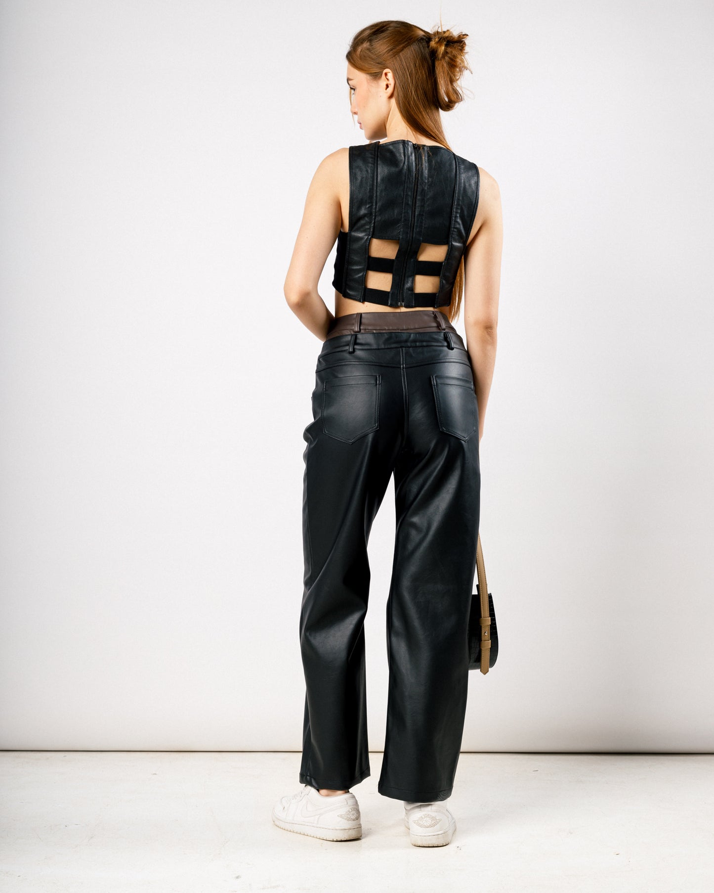 Black X Brown duplicated high-rise leather trousers